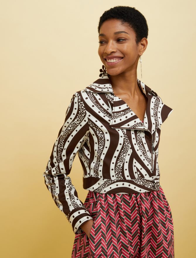 vestuário ponto MAX&Co. mulheres pessoas, lugares, jaqueta de motociclista colorida padrão marrom B40R64890