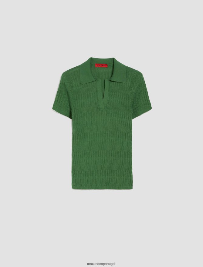 vestuário ponto MAX&Co. mulheres camisa pólo de algodão e mistura modal padrão verde B40R64310