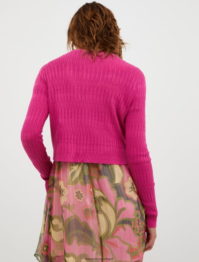 vestuário ponto MAX&Co. mulheres cardigã de algodão e mistura modal fúcsia B40R64316
