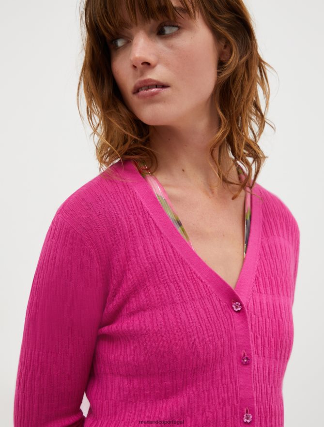 vestuário ponto MAX&Co. mulheres cardigã de algodão e mistura modal fúcsia B40R64316