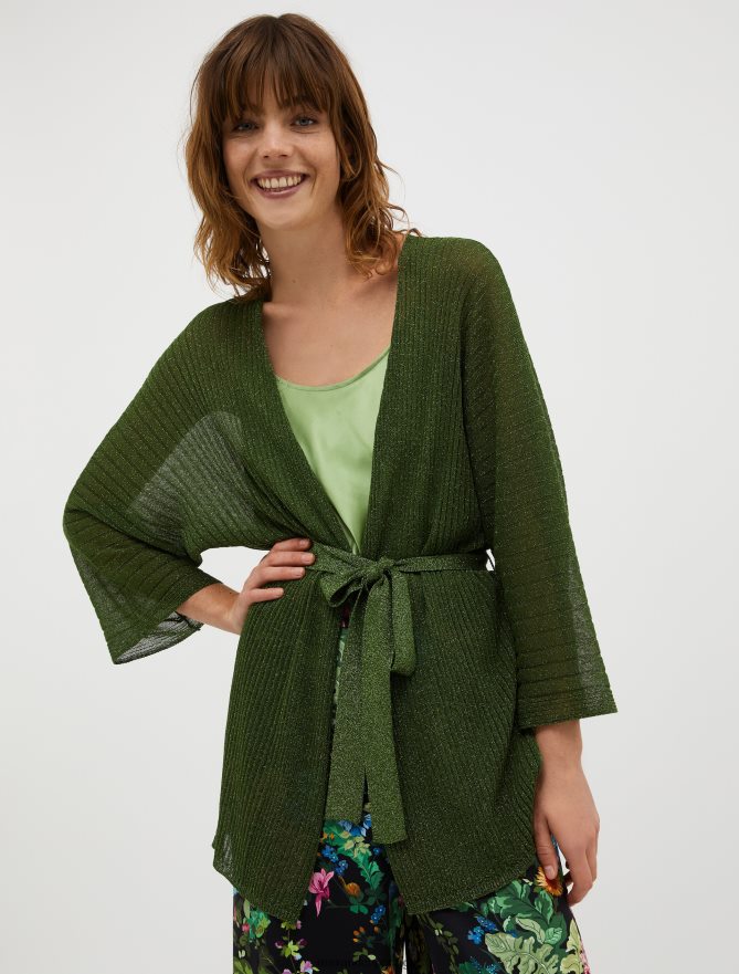 vestuário ponto MAX&Co. mulheres cardigan canelado em malha lurex verde B40R64329