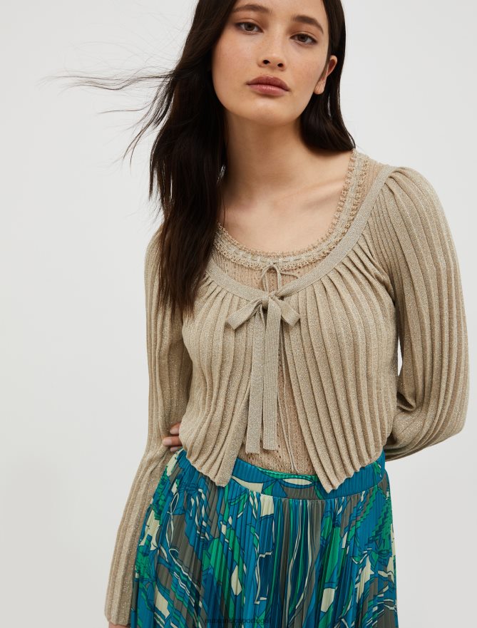 vestuário ponto MAX&Co. mulheres cardigan cropped em malha lurex bege B40R64328