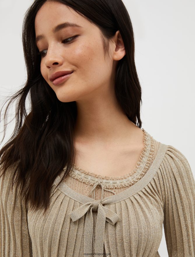 vestuário ponto MAX&Co. mulheres cardigan cropped em malha lurex bege B40R64328