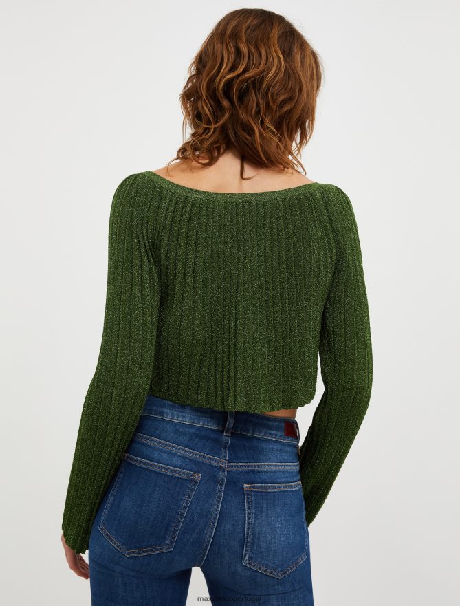 vestuário ponto MAX&Co. mulheres cardigan cropped em malha lurex verde B40R64327
