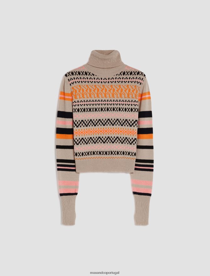 vestuário ponto MAX&Co. mulheres gola alta em mistura de lã jacquard cinza médio B40R64382