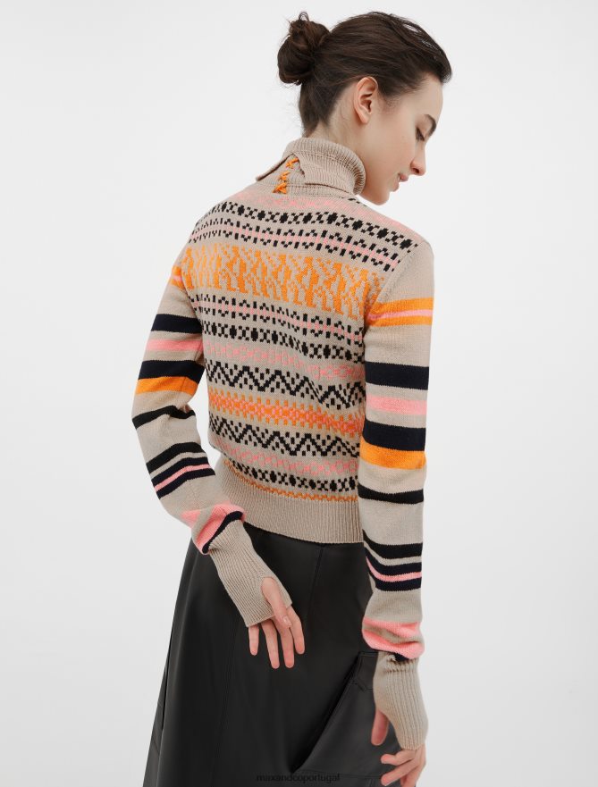 vestuário ponto MAX&Co. mulheres gola alta em mistura de lã jacquard cinza médio B40R64382