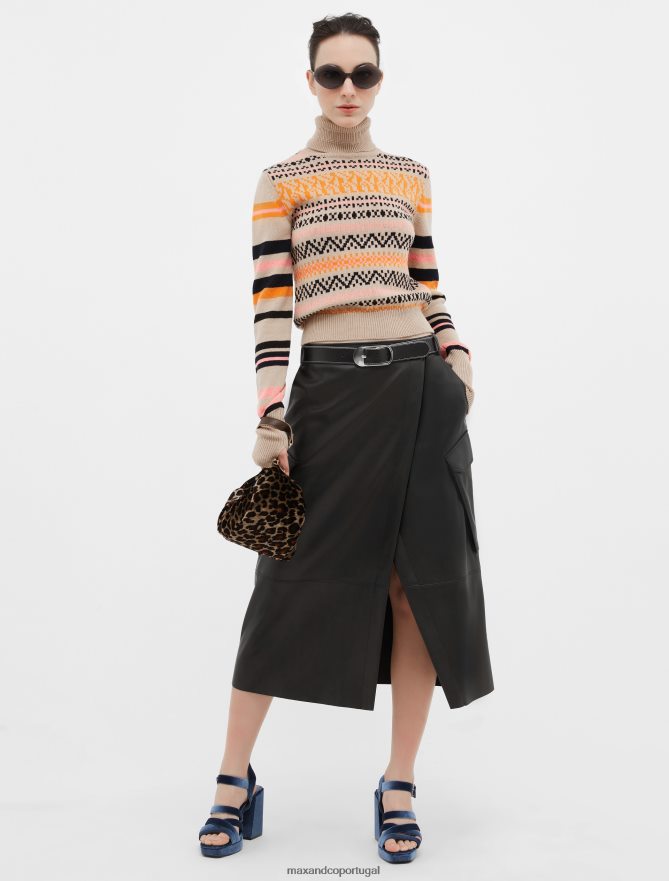 vestuário ponto MAX&Co. mulheres gola alta em mistura de lã jacquard cinza médio B40R64382