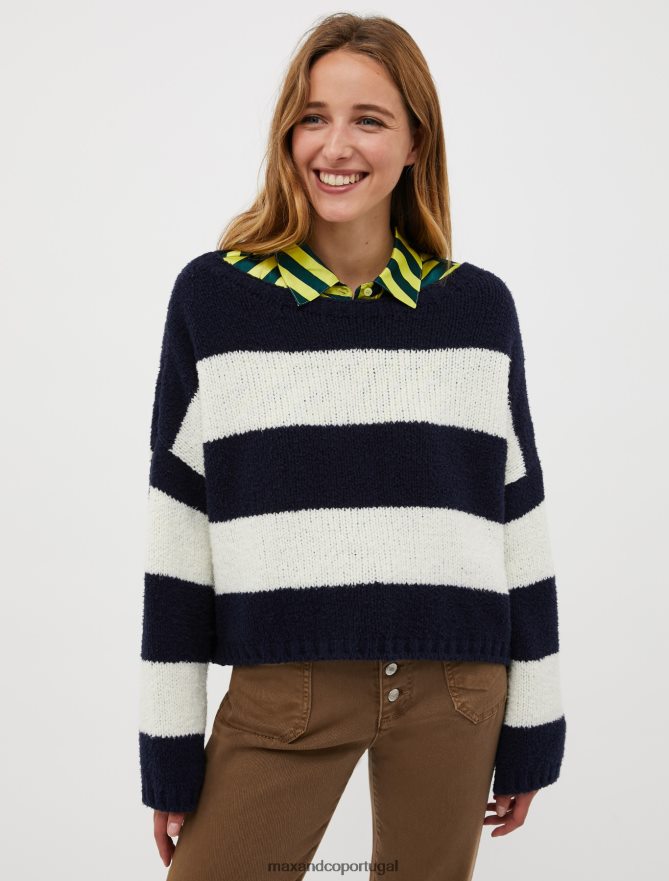 vestuário ponto MAX&Co. mulheres jumper de algodão cortado padrão azul meia-noite B40R64379