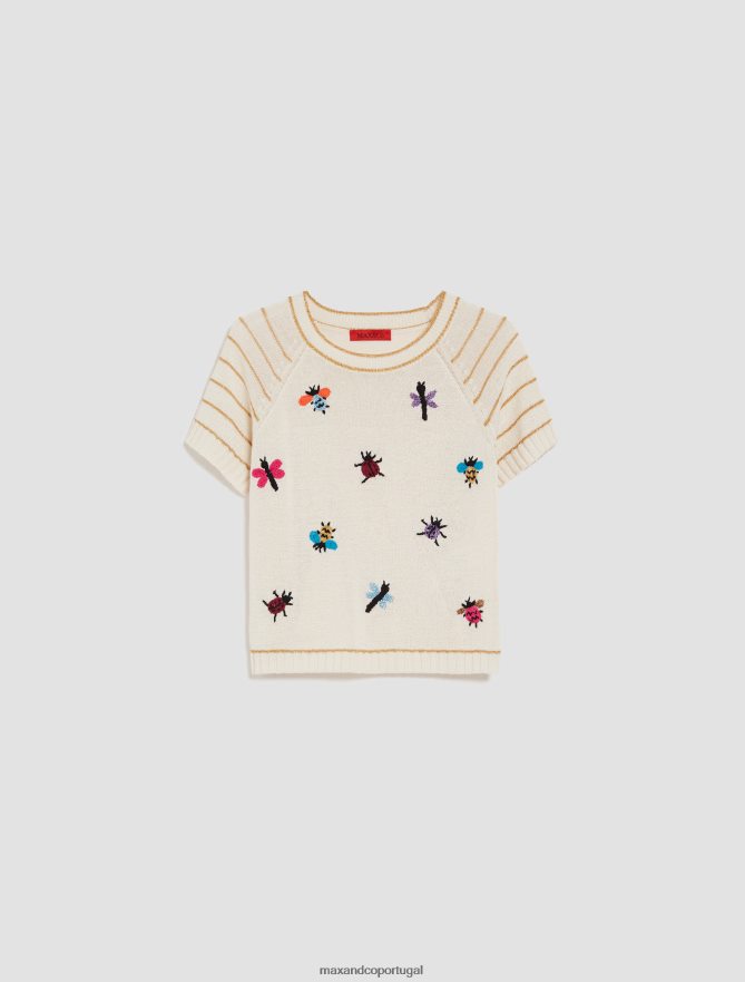 vestuário ponto MAX&Co. mulheres suéter bordado em lurex padrão branco B40R64411