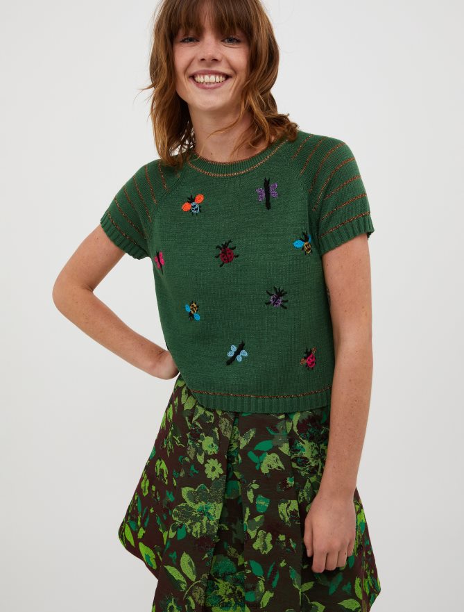 vestuário ponto MAX&Co. mulheres suéter bordado em lurex verde B40R64412