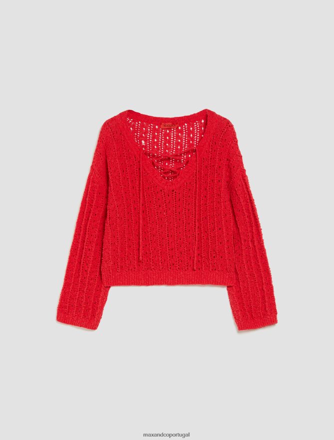 vestuário ponto MAX&Co. mulheres suéter bouclé com cadarço vermelho B40R64336