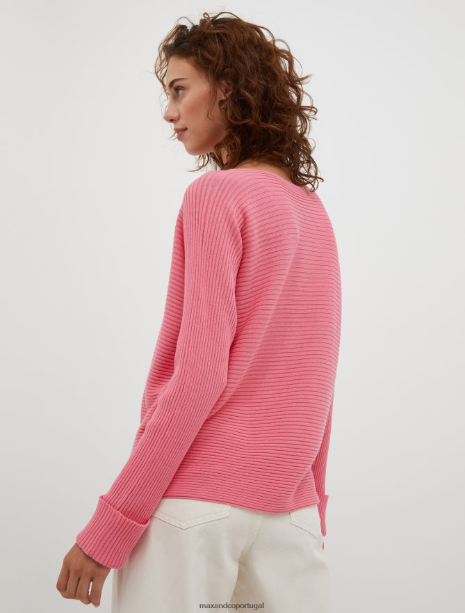 vestuário ponto MAX&Co. mulheres suéter canelado em mistura de algodão rosa B40R64324