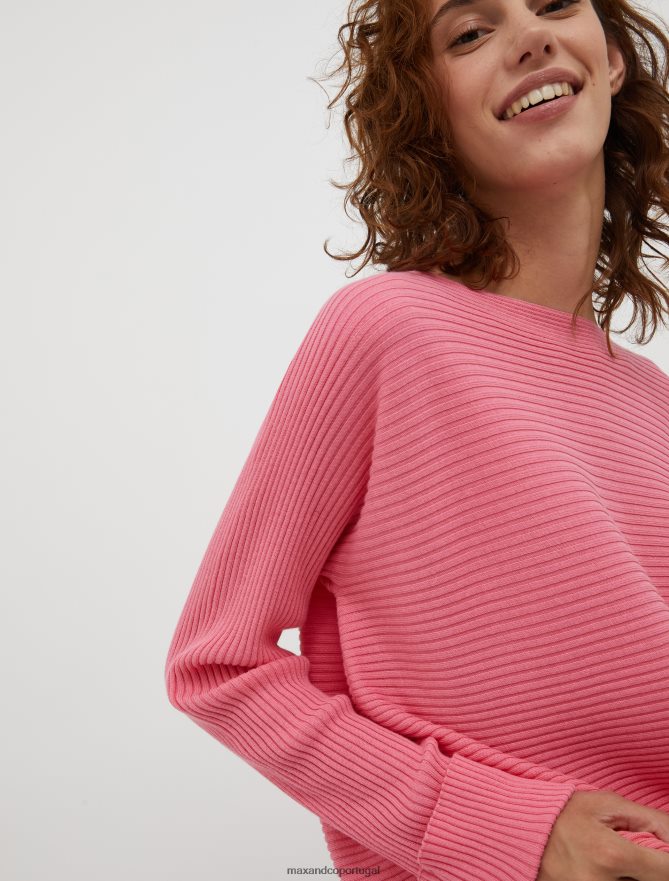 vestuário ponto MAX&Co. mulheres suéter canelado em mistura de algodão rosa B40R64324