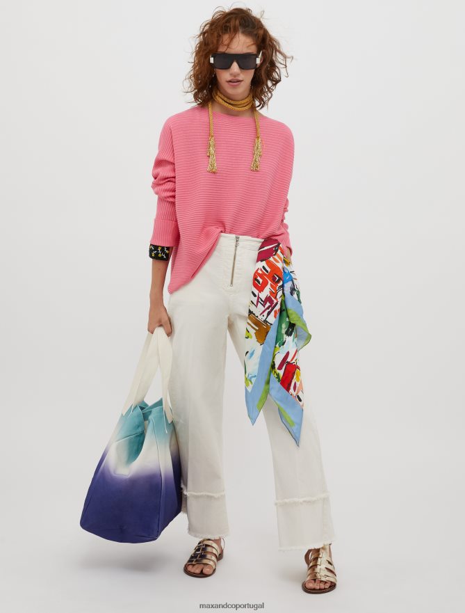 vestuário ponto MAX&Co. mulheres suéter canelado em mistura de algodão rosa B40R64324