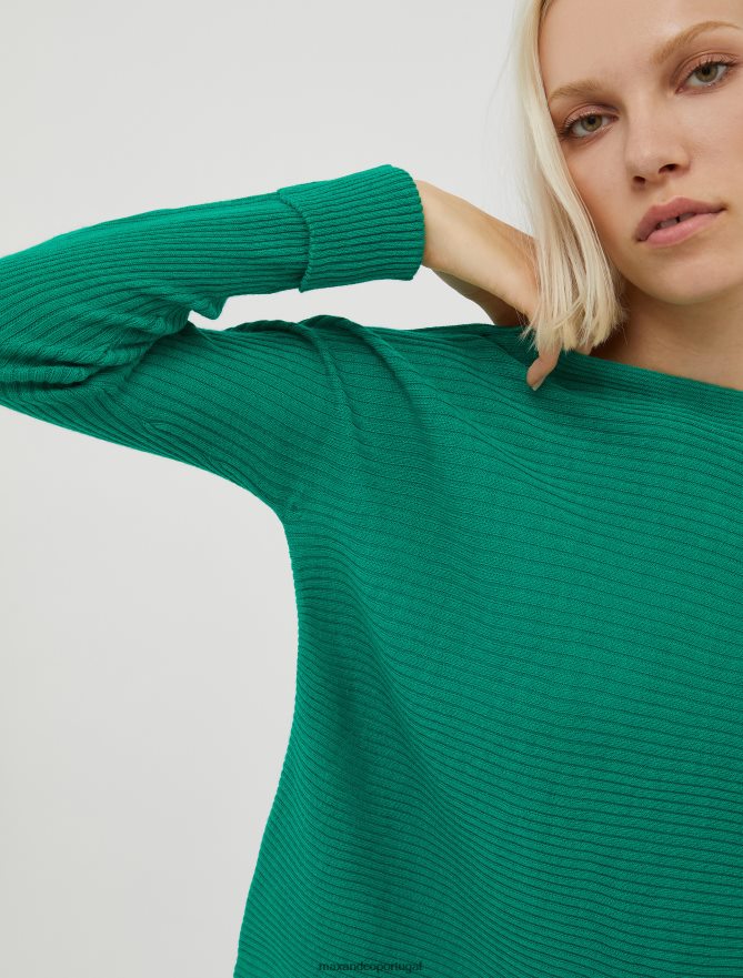 vestuário ponto MAX&Co. mulheres suéter canelado em mistura de lã céu azul B40R64361