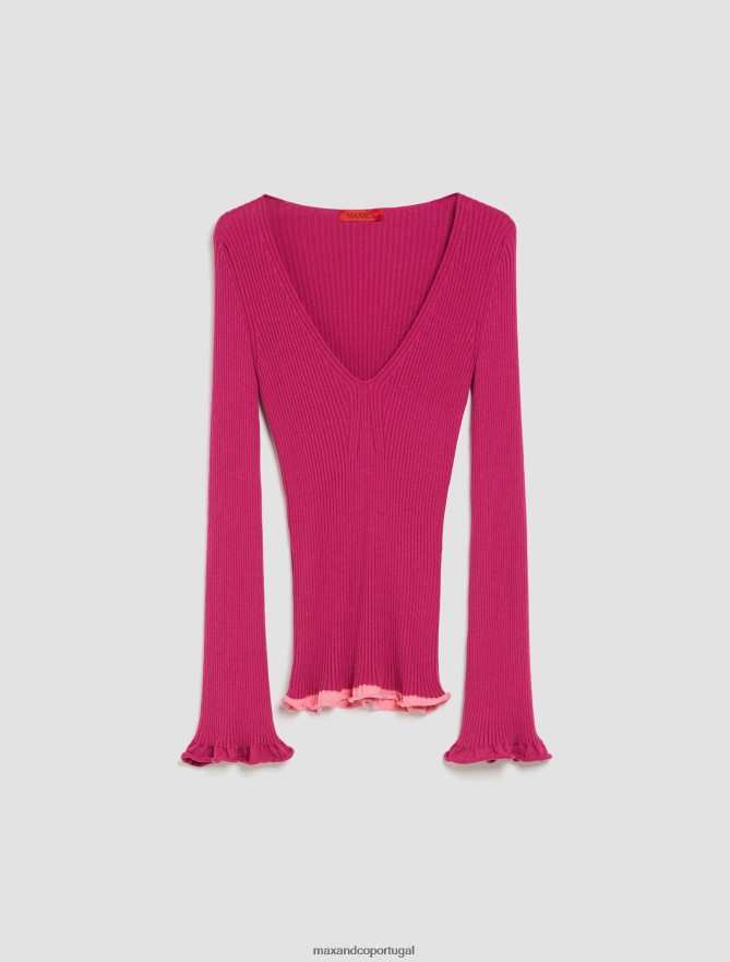 vestuário ponto MAX&Co. mulheres suéter canelado extrafino rosa B40R64395