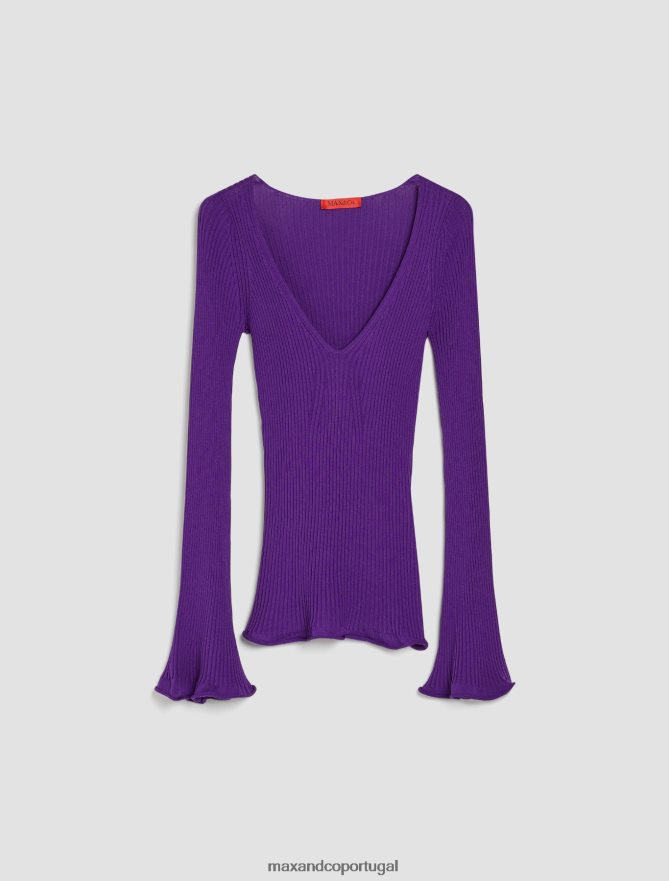 vestuário ponto MAX&Co. mulheres suéter canelado slim fit roxo B40R64347