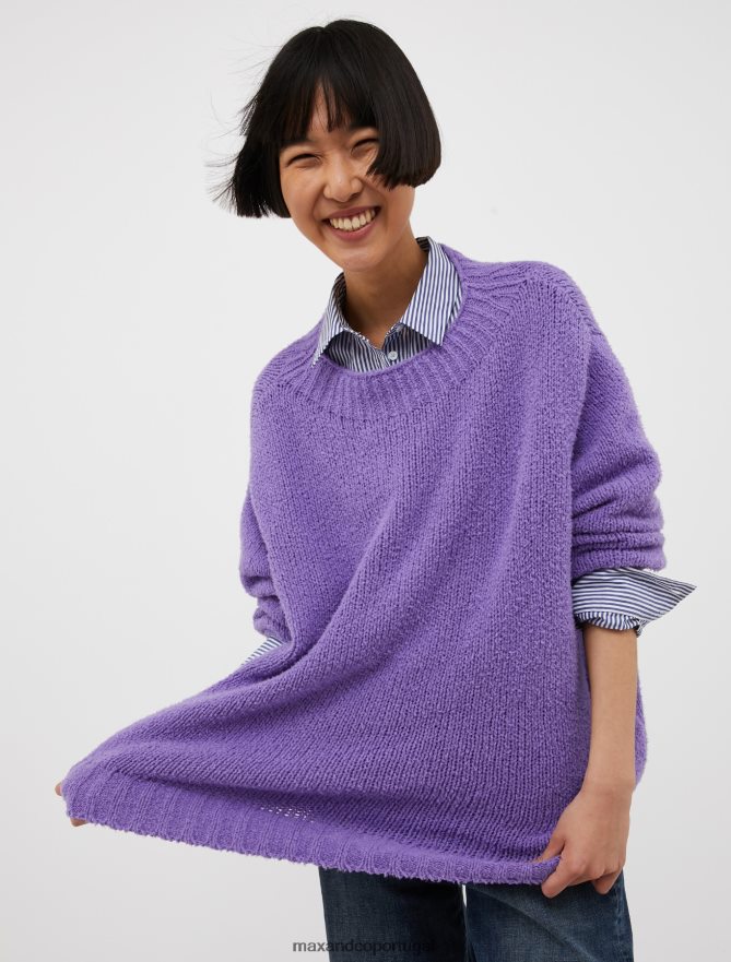 vestuário ponto MAX&Co. mulheres suéter casulo de algodão oversized padrão lilás B40R64376