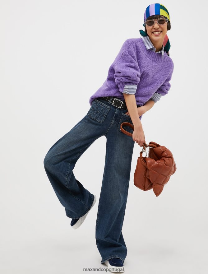 vestuário ponto MAX&Co. mulheres suéter casulo de algodão oversized padrão lilás B40R64376