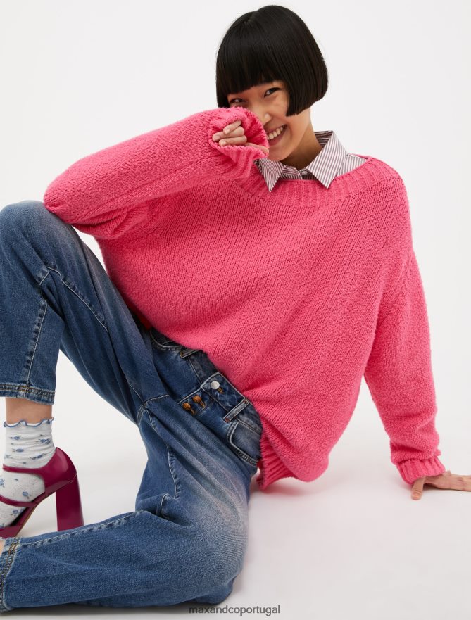 vestuário ponto MAX&Co. mulheres suéter casulo de algodão oversized rosa rosa B40R64377