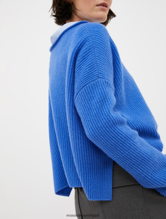 vestuário ponto MAX&Co. mulheres suéter de cashmere com nervuras azul claro B40R64433