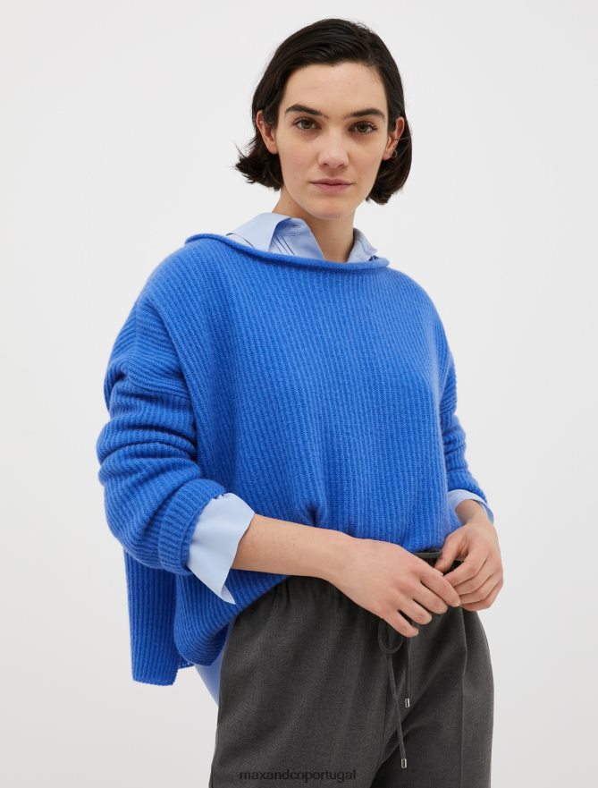 vestuário ponto MAX&Co. mulheres suéter de cashmere com nervuras azul claro B40R64433
