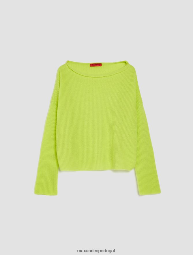 vestuário ponto MAX&Co. mulheres suéter de cashmere com nervuras verde ácido B40R64432