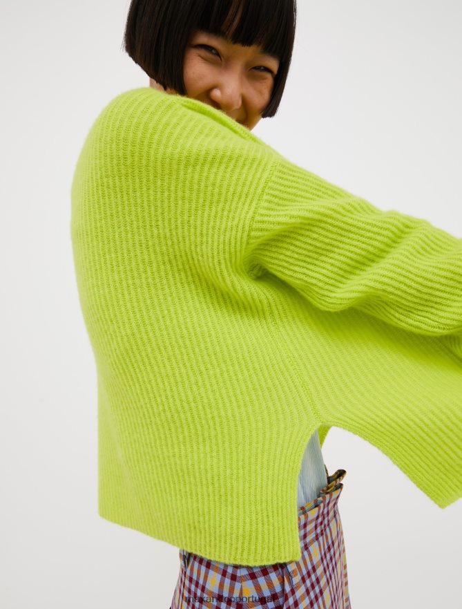 vestuário ponto MAX&Co. mulheres suéter de cashmere com nervuras verde ácido B40R64432