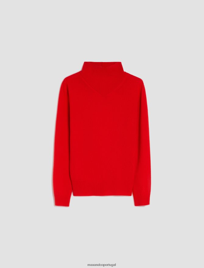 vestuário ponto MAX&Co. mulheres suéter de mistura de lã com gola polo vermelho B40R64408