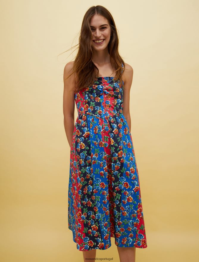 vestuário ponto MAX&Co. mulheres pessoas, lugares, cor vestido corola fantasia azul marinho B40R6432