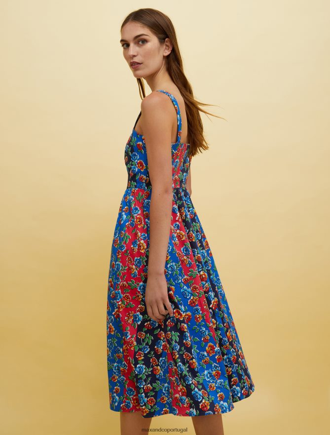 vestuário ponto MAX&Co. mulheres pessoas, lugares, cor vestido corola fantasia azul marinho B40R6432