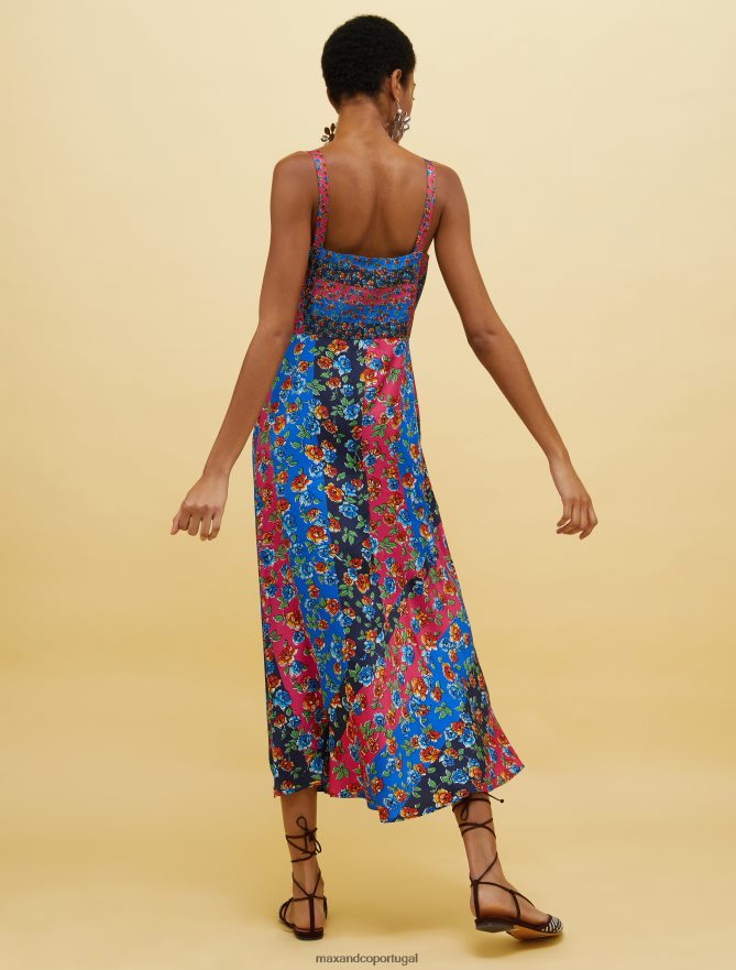 vestuário ponto MAX&Co. mulheres pessoas, lugares, vestido de cetim colorido fantasia azul marinho B40R6435