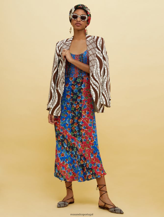 vestuário ponto MAX&Co. mulheres pessoas, lugares, vestido de cetim colorido fantasia azul marinho B40R6435