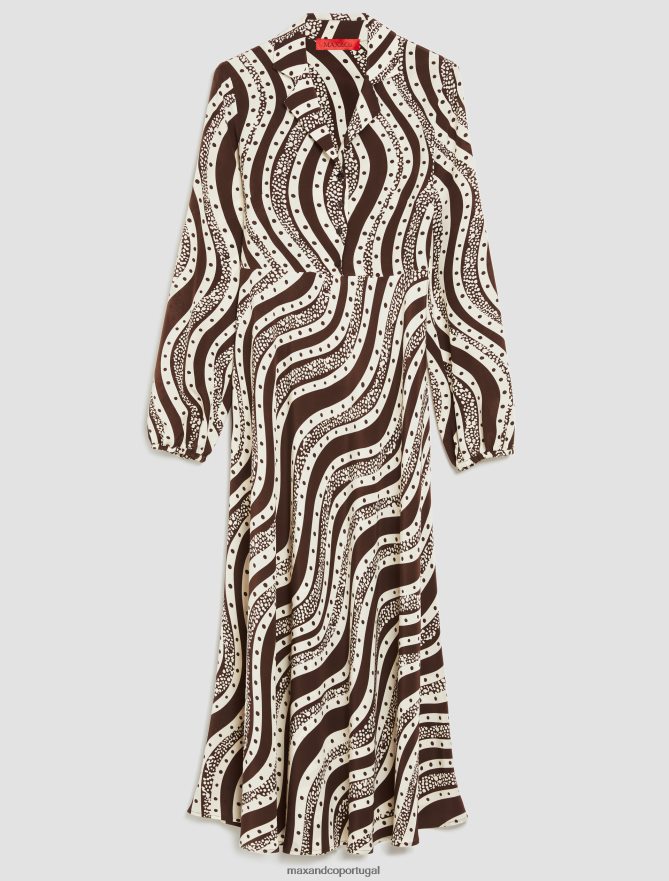 vestuário ponto MAX&Co. mulheres pessoas, lugares, vestido de seda colorido padrão marrom B40R6433