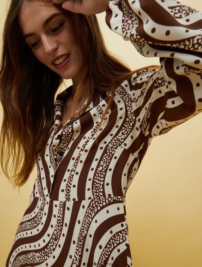 vestuário ponto MAX&Co. mulheres pessoas, lugares, vestido de seda colorido padrão marrom B40R6433