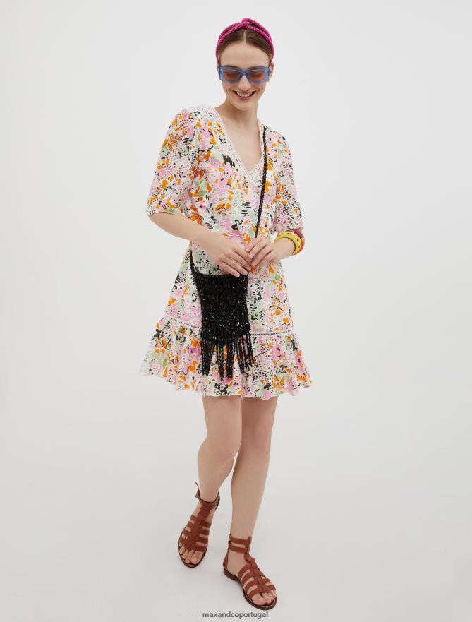 vestuário ponto MAX&Co. mulheres vestido bordado inglês em algodão padrão amarelo limão B40R64100