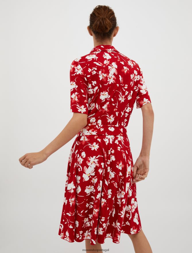 vestuário ponto MAX&Co. mulheres vestido camisa jersey com estampa floral vermelho B40R6465