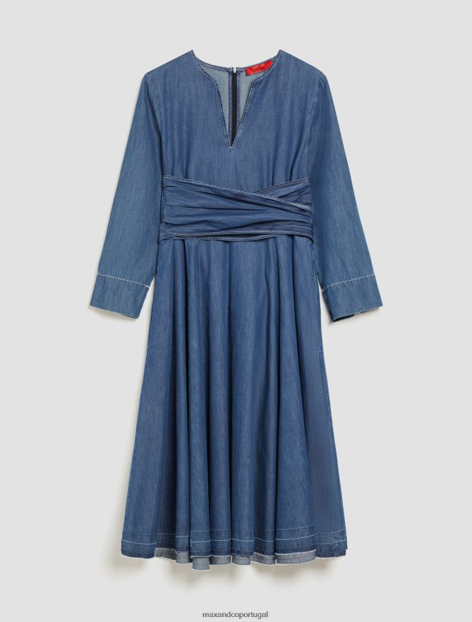 vestuário ponto MAX&Co. mulheres vestido corola cambraia em algodão azul da meia noite B40R6489