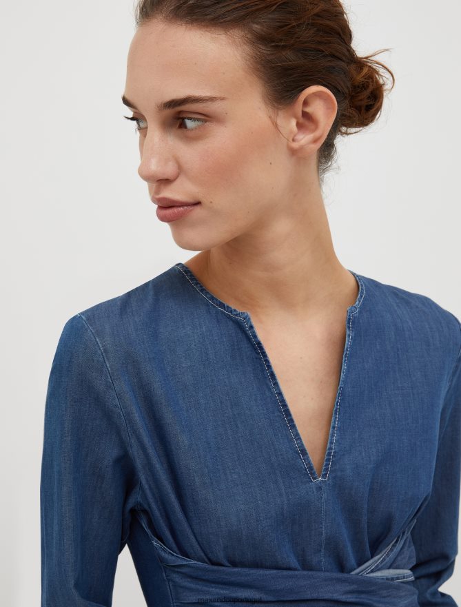 vestuário ponto MAX&Co. mulheres vestido corola cambraia em algodão azul da meia noite B40R6489