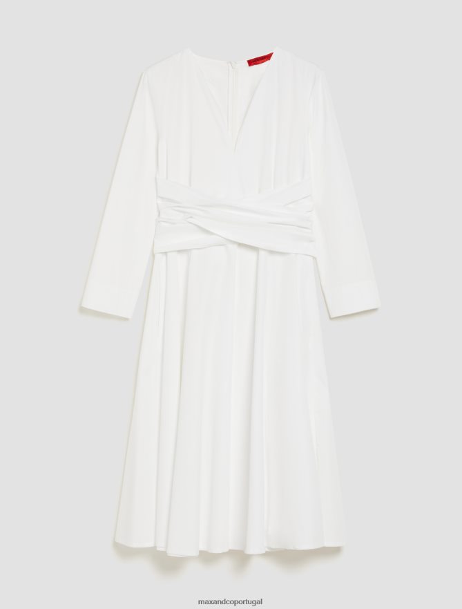 vestuário ponto MAX&Co. mulheres vestido corola de popeline de algodão marfim B40R6458