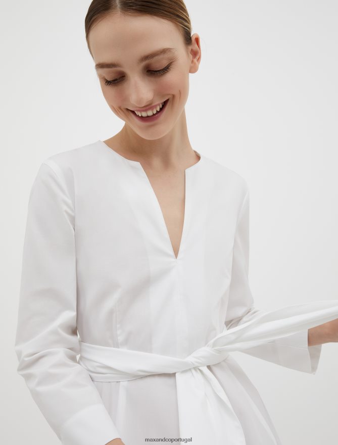 vestuário ponto MAX&Co. mulheres vestido corola de popeline de algodão marfim B40R6458