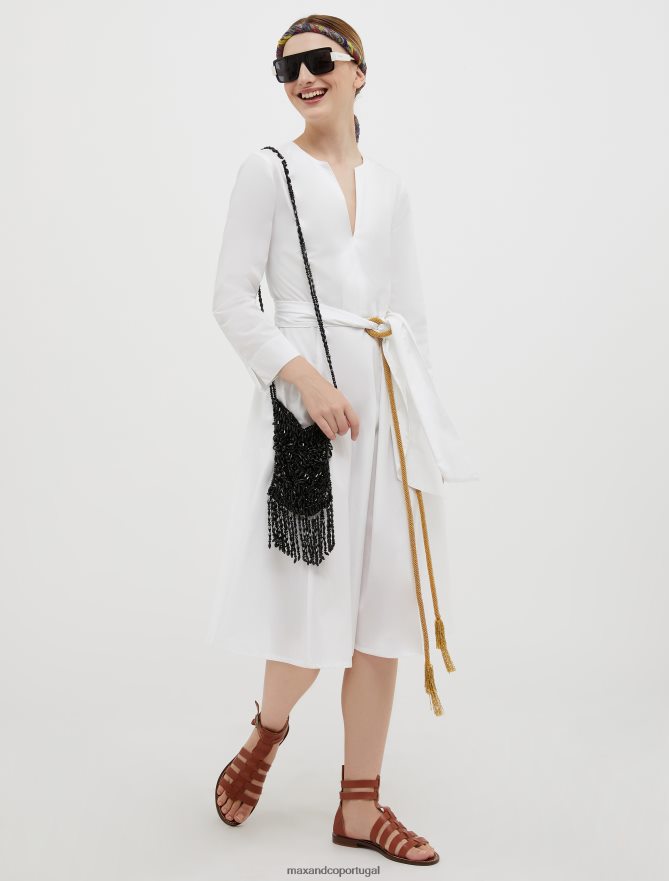 vestuário ponto MAX&Co. mulheres vestido corola de popeline de algodão marfim B40R6458