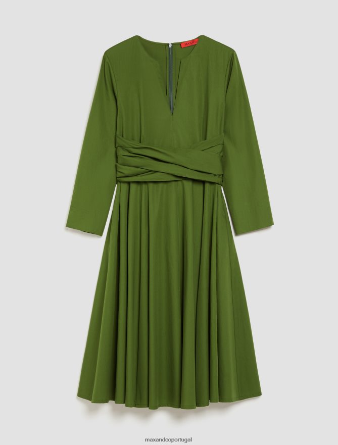 vestuário ponto MAX&Co. mulheres vestido corola de popeline de algodão musgo verde B40R6459