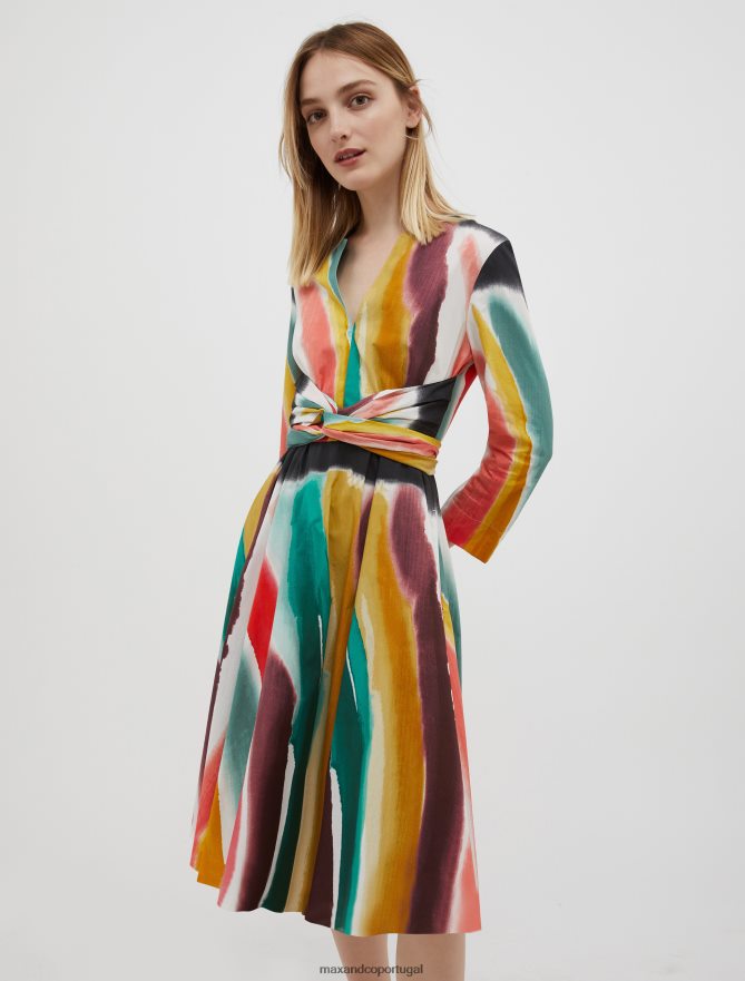 vestuário ponto MAX&Co. mulheres vestido corola de popeline de algodão padrão fúcsia B40R6456