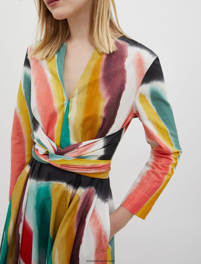 vestuário ponto MAX&Co. mulheres vestido corola de popeline de algodão padrão fúcsia B40R6456