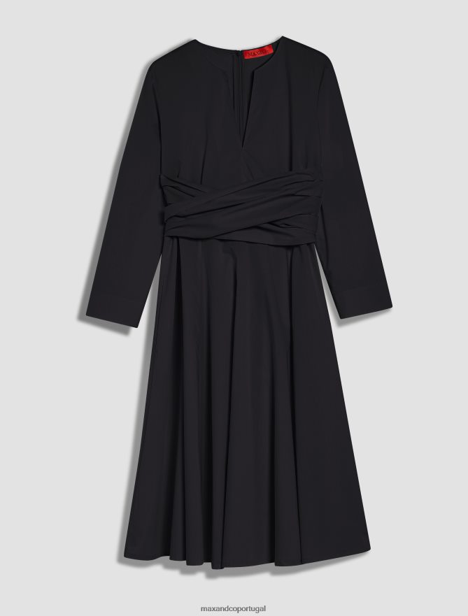 vestuário ponto MAX&Co. mulheres vestido corola de popeline de algodão preto B40R6420
