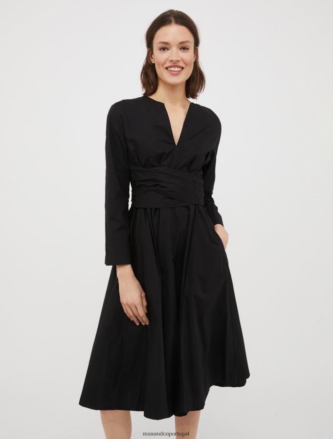 vestuário ponto MAX&Co. mulheres vestido corola de popeline de algodão preto B40R6420