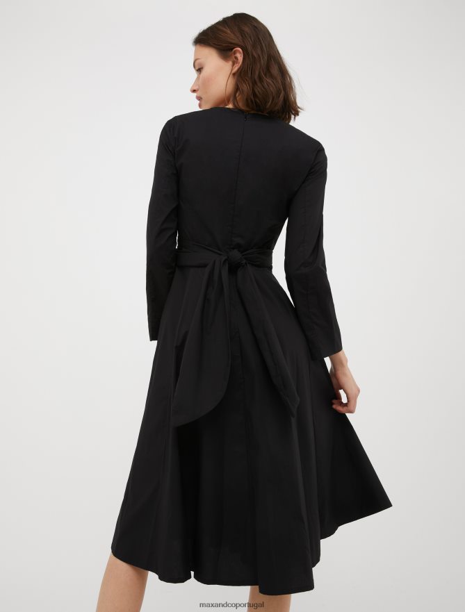 vestuário ponto MAX&Co. mulheres vestido corola de popeline de algodão preto B40R6420