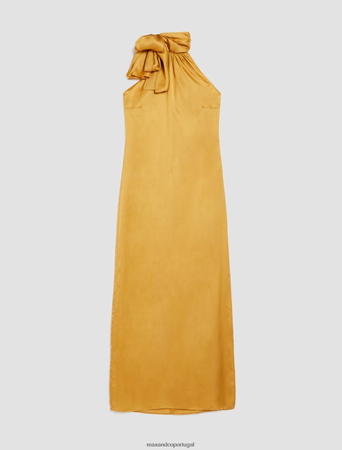 vestuário ponto MAX&Co. mulheres vestido de cetim ombro a ombro mostarda B40R6410