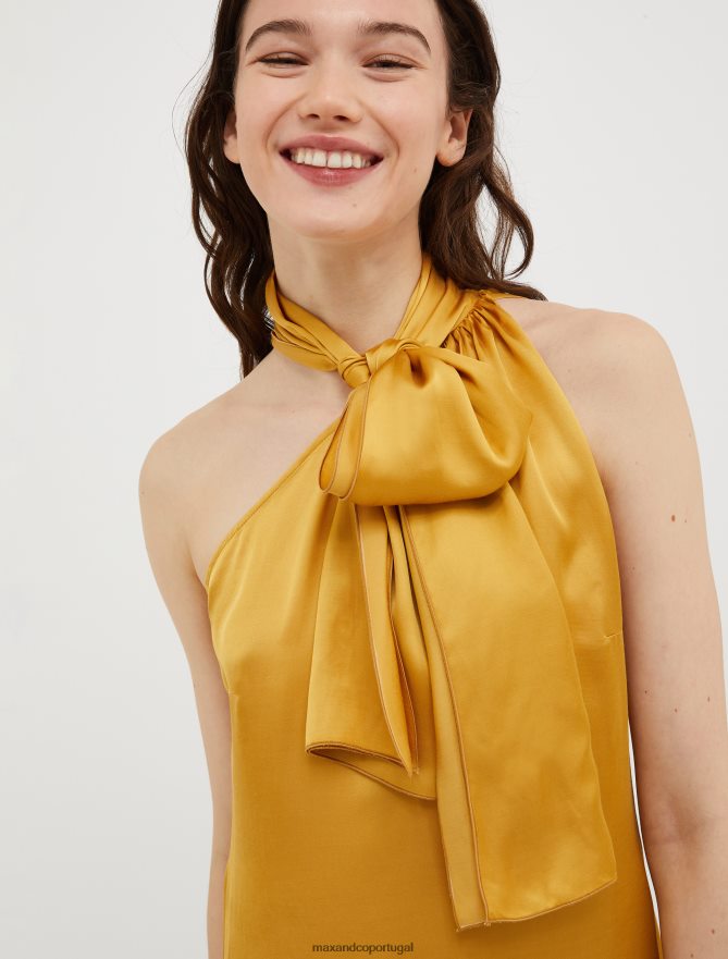 vestuário ponto MAX&Co. mulheres vestido de cetim ombro a ombro mostarda B40R6410